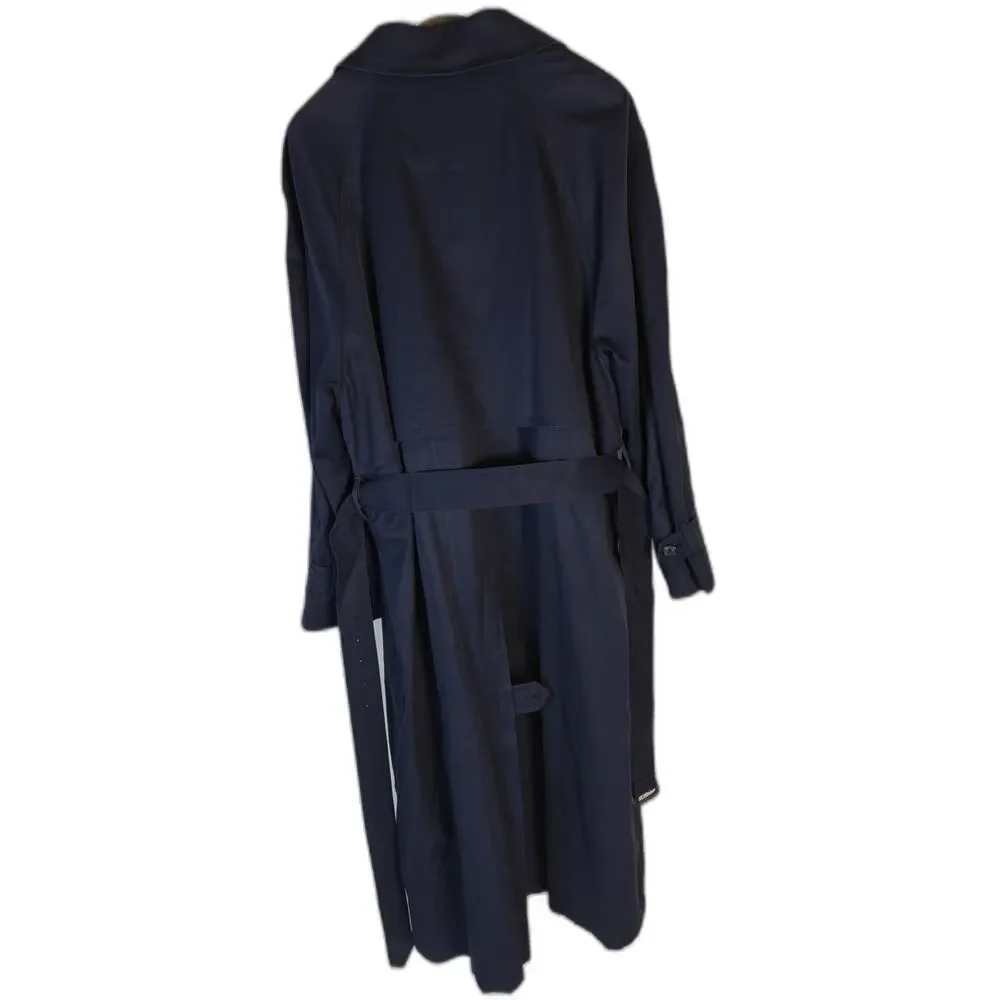 London Fog Men's Navy Trench Coat Size 46 Long Double Breasted Belted Coat